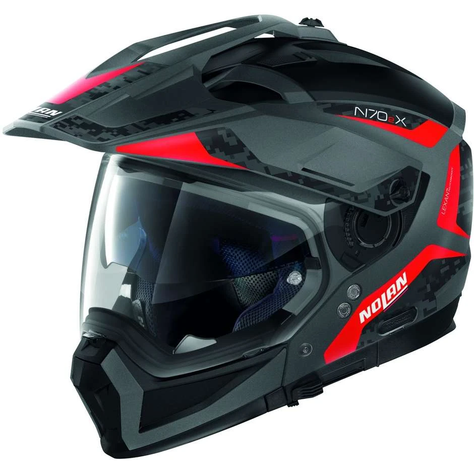 Crossover Motorradhelm Nolan N70.2 X TORPEDO N-Com 042 Red Lava Grey Matt