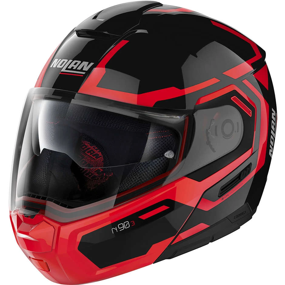 Modularer Motorradhelm P / J Homologation Nolan N90.3 BOHRER N-Com 025 Glanz Schwarz Rot