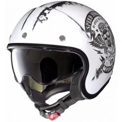 Motorrad-Sturzhelm Nolan N21 Mini-Jet Speed ​​Junkies 051 Zerkratzt Matt White